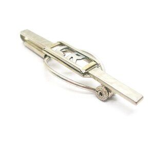 Tie Clip Bar Initial LR art deco Swank Necktie Holder Money Clip silver plate
